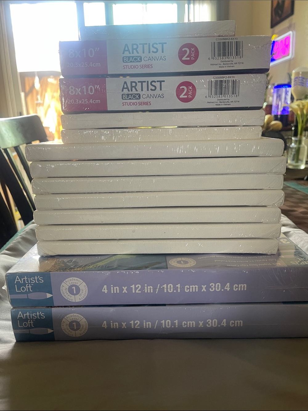 Lots of various cotton stretched canvases.